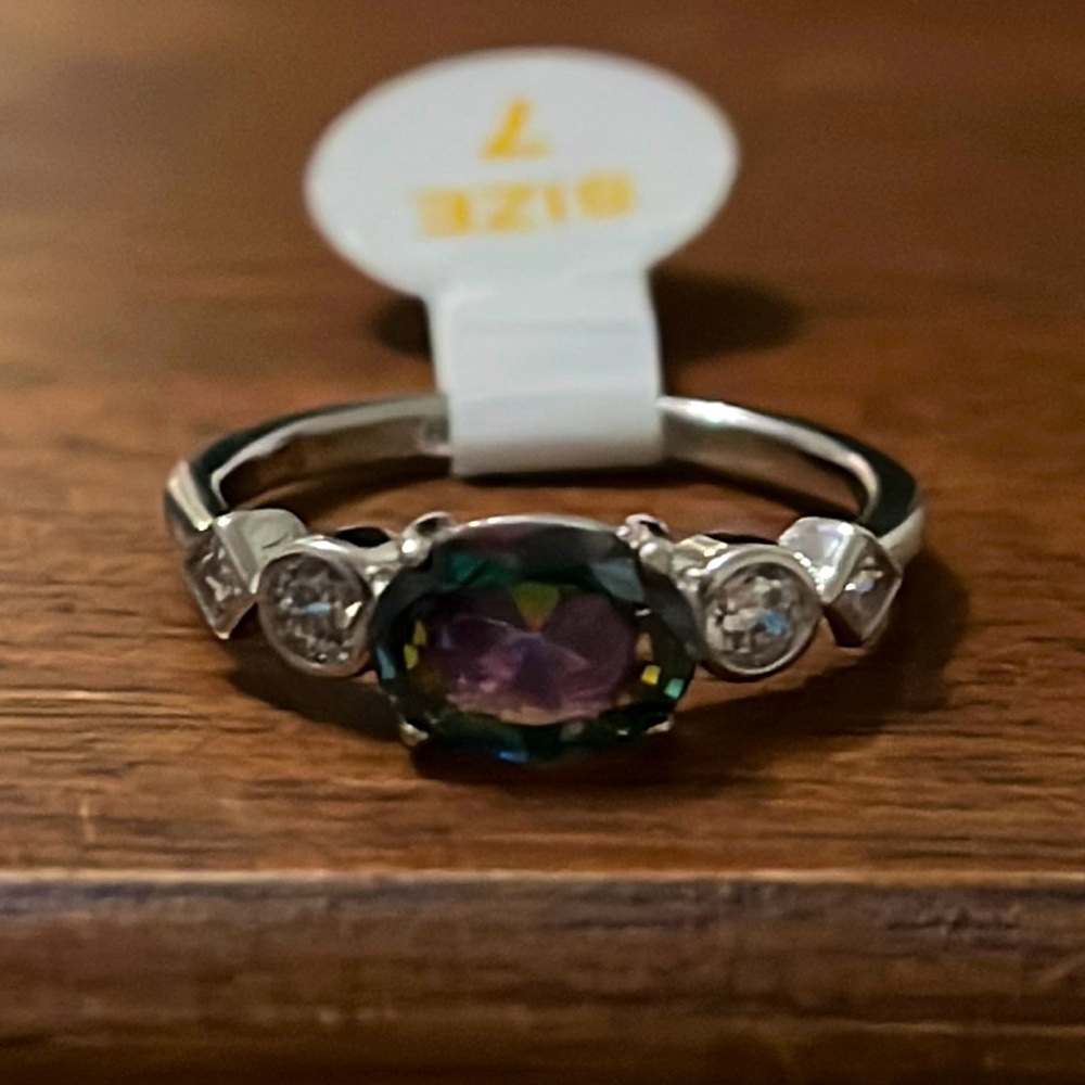 Brand NEW 925 Sterling Silver with Lab Created Rainbow Topaz and Diamond Stones.